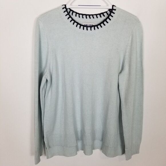 NIC + ZOE Cotton Cashmere Blanket Stitch Sweater Sz XL Blue Pullover Soft - Picture 1 of 6
